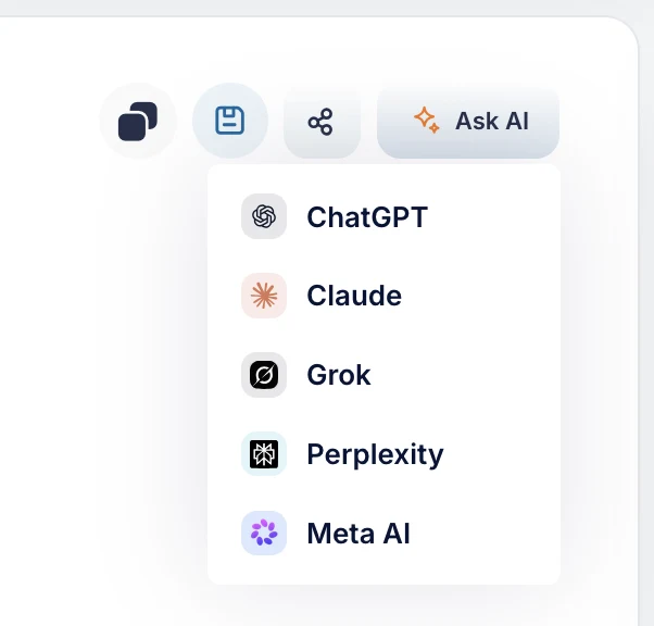 The Ask AI button on a JobWeb Board job detail page, opened to show a menu listing ChatGPT, Claude, Grok, Perplexity, and Meta AI.